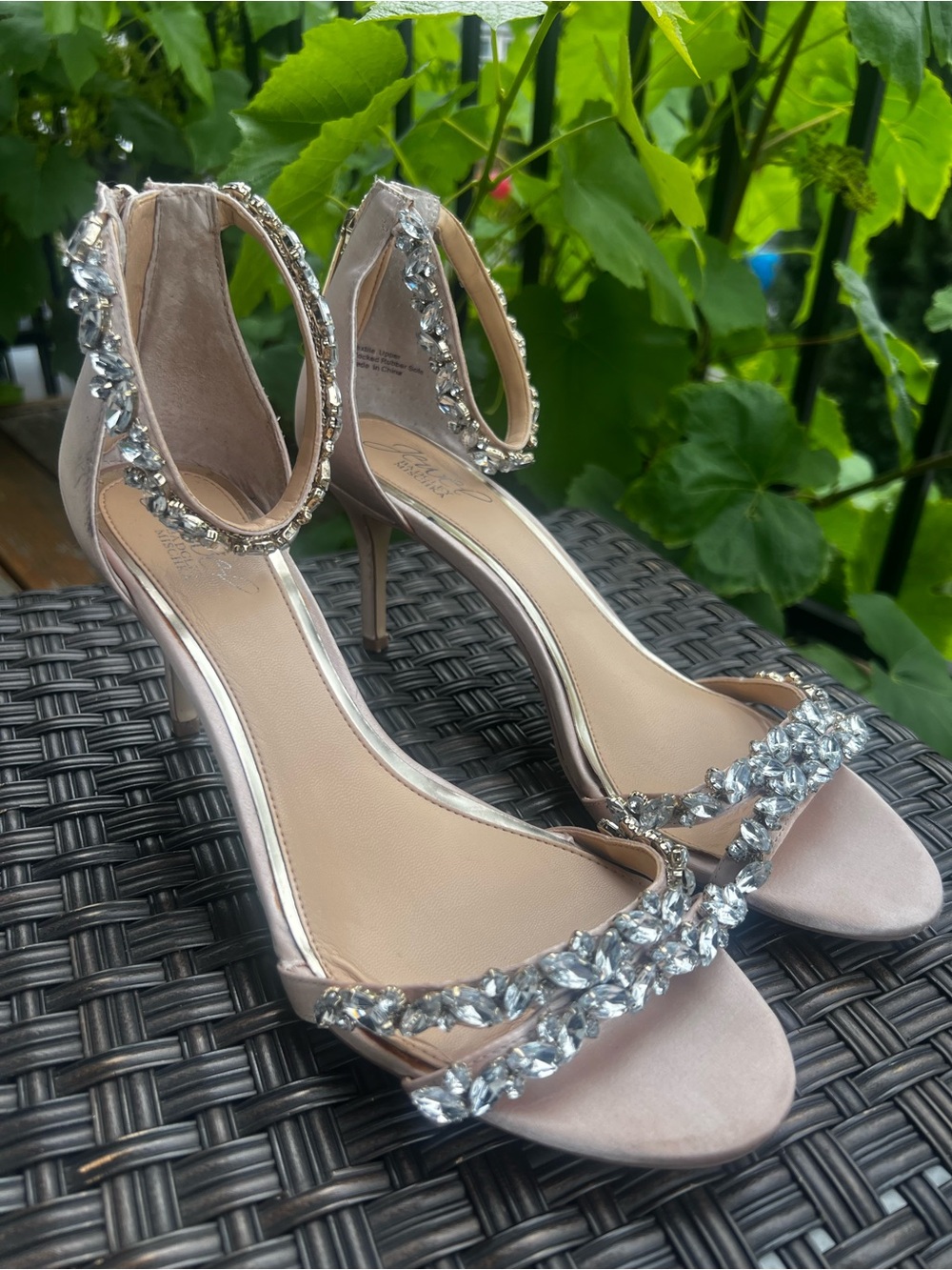 Badgley Mischka Blush Pink Crystal-Embellished Ankle-Strap Heels